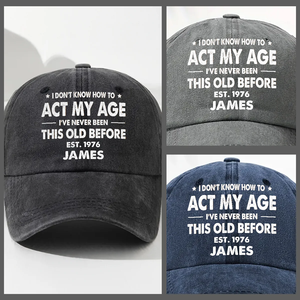 How To Act - Personalized Custom Vintage Washed Denim Cap - Image 5