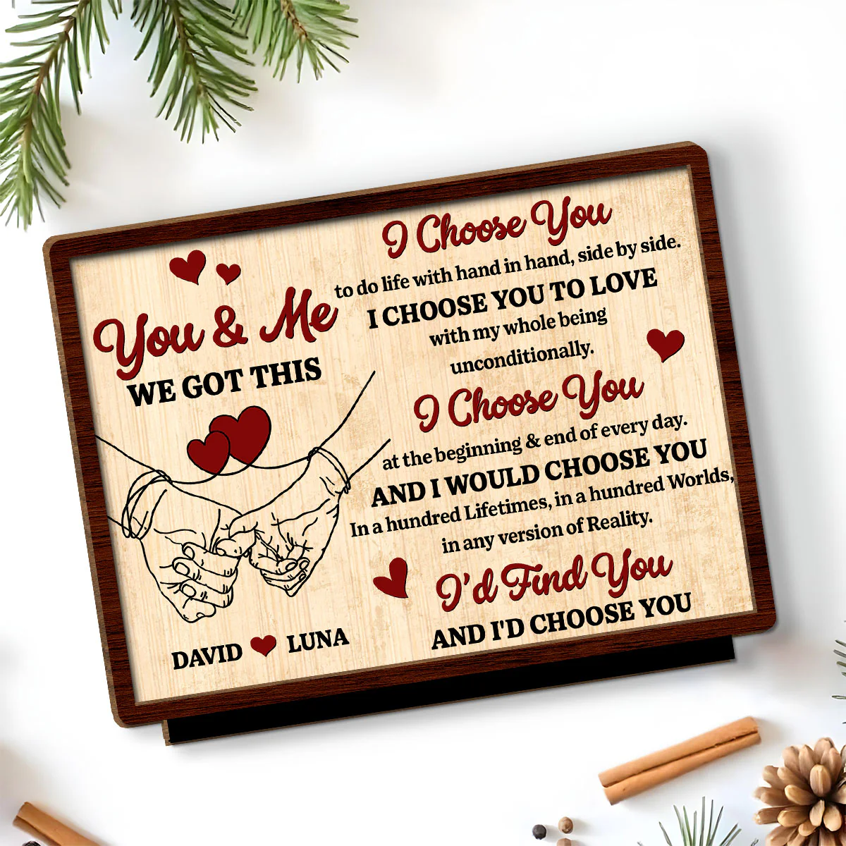 I Choose You - Personalized Custom 2-Layer Wood Plaque With Flat Base - Image 2