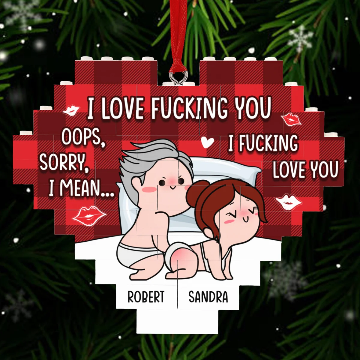 I Fucking Love You - Personalized Custom Heart Puzzle Ornament - Image 7