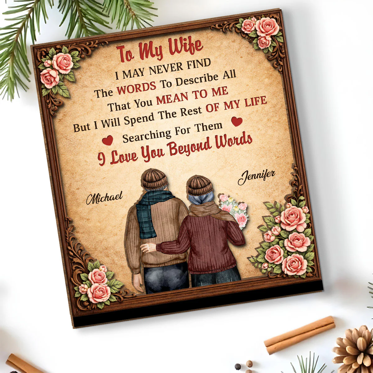 I Love You Beyond Words - Personalized Custom 2-Layer Wood Plaque With Flat Base - Image 5
