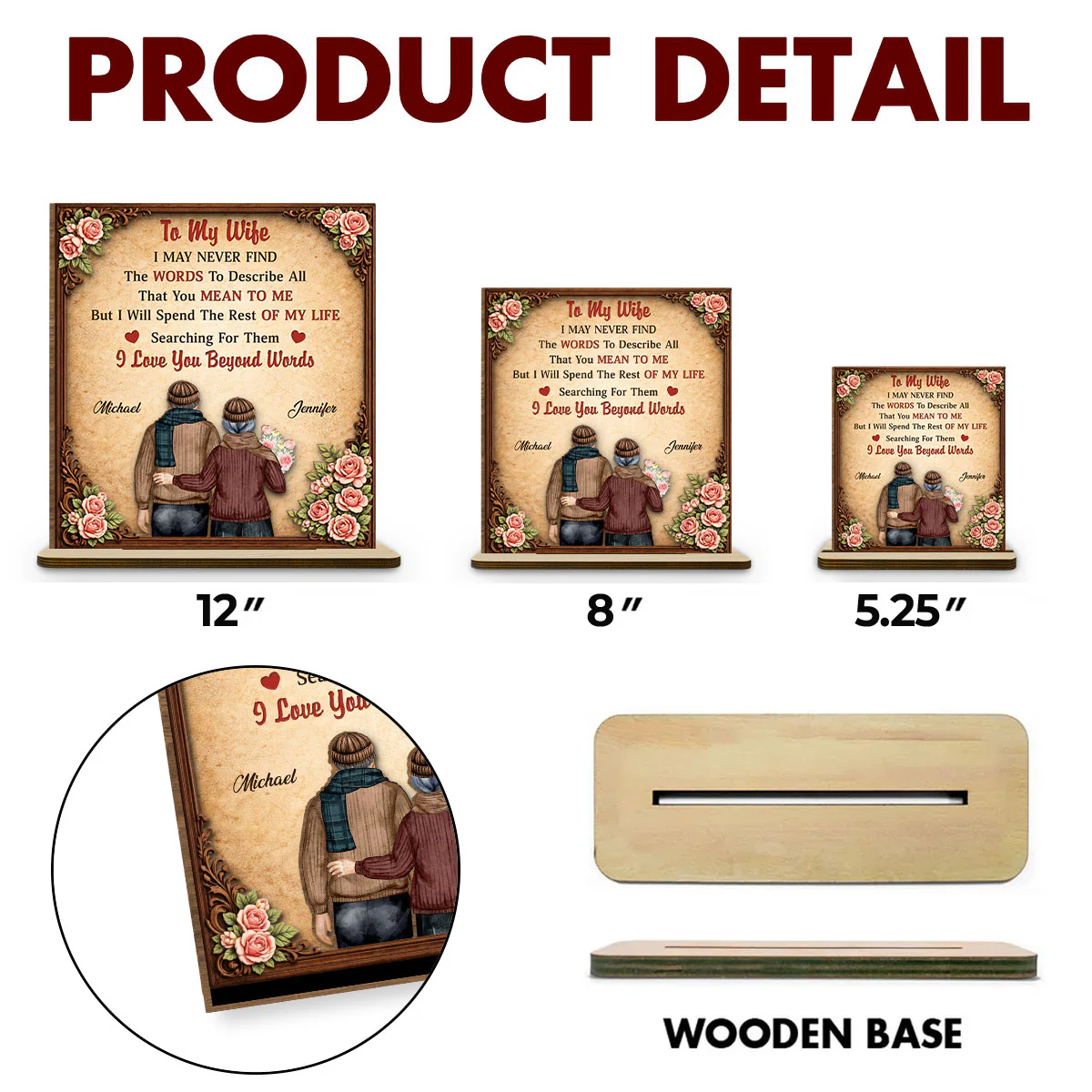 I Love You Beyond Words - Personalized Custom 2-Layer Wood Plaque With Flat Base - Image 7