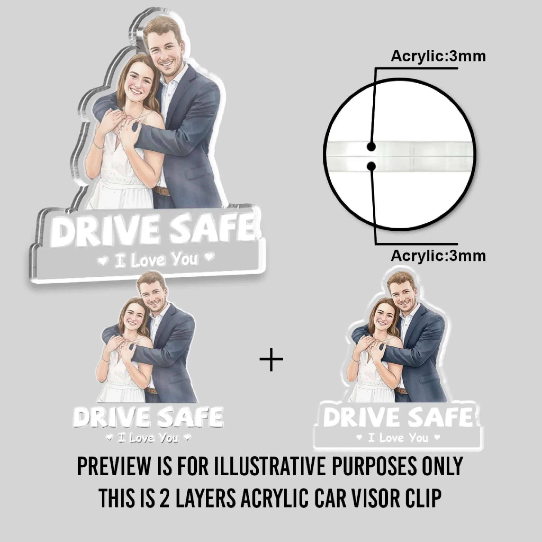 I Love You Handsome Beautiful - Personalized Custom Acrylic Car Visor Clip - Image 4