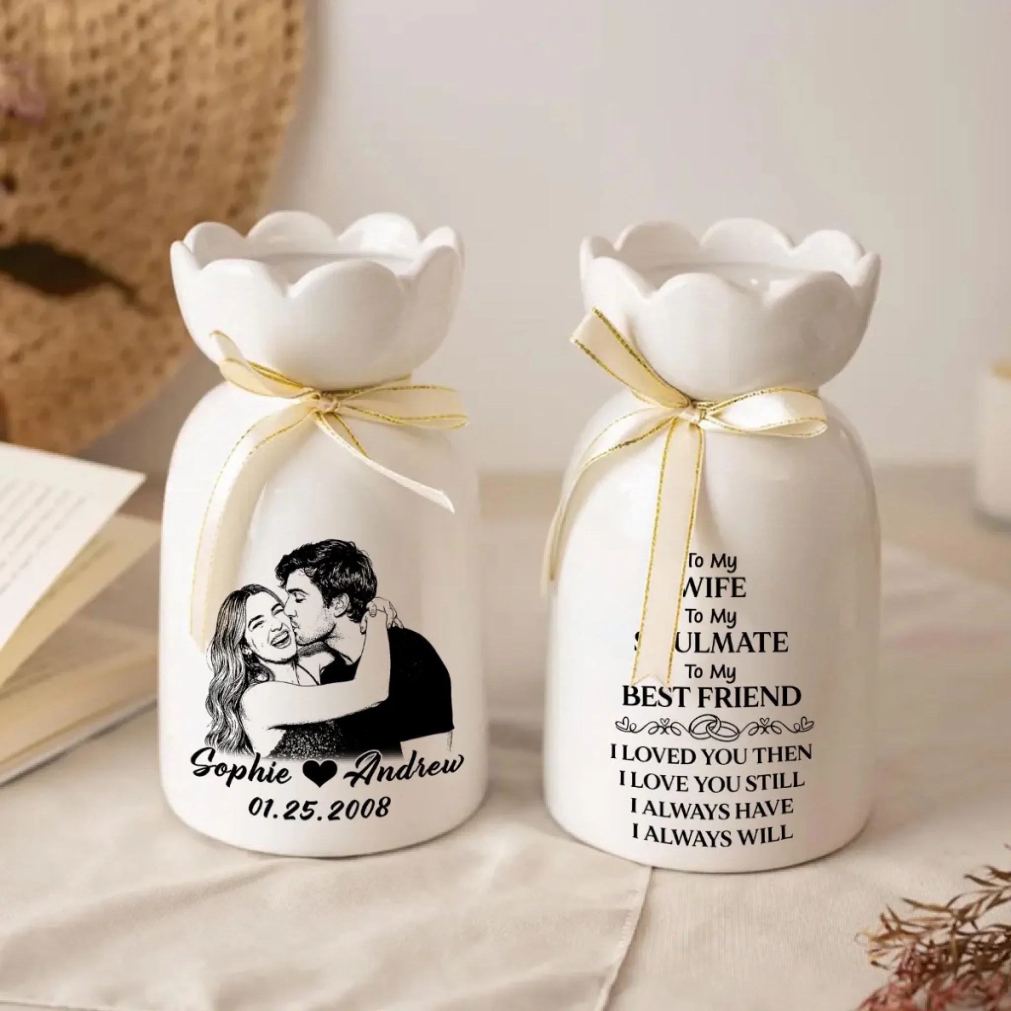 I Loved You Then I Love You Still - Personalized Custom Ribbon Tie Flower Vase - Image 2