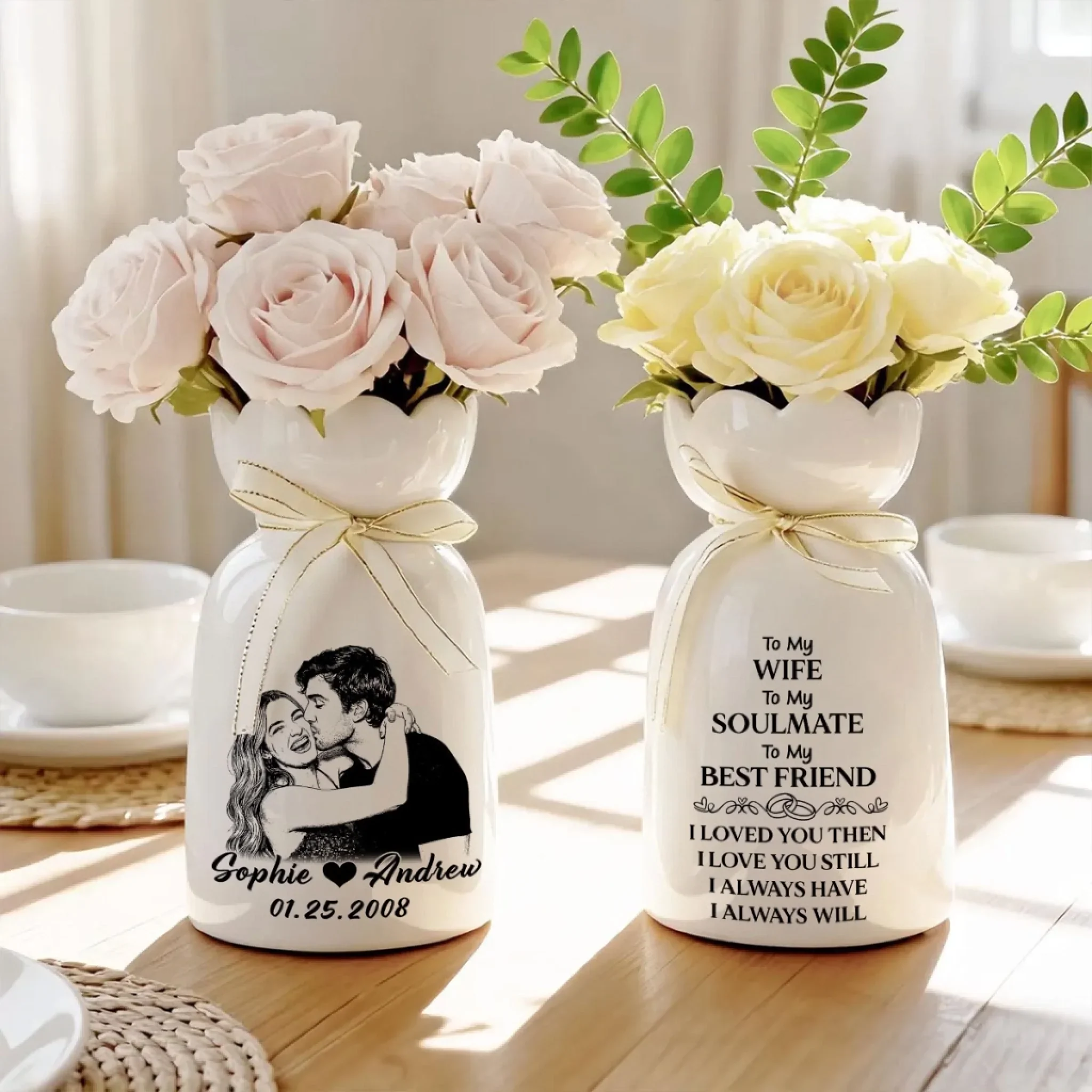 I Loved You Then I Love You Still - Personalized Custom Ribbon Tie Flower Vase - Image 3