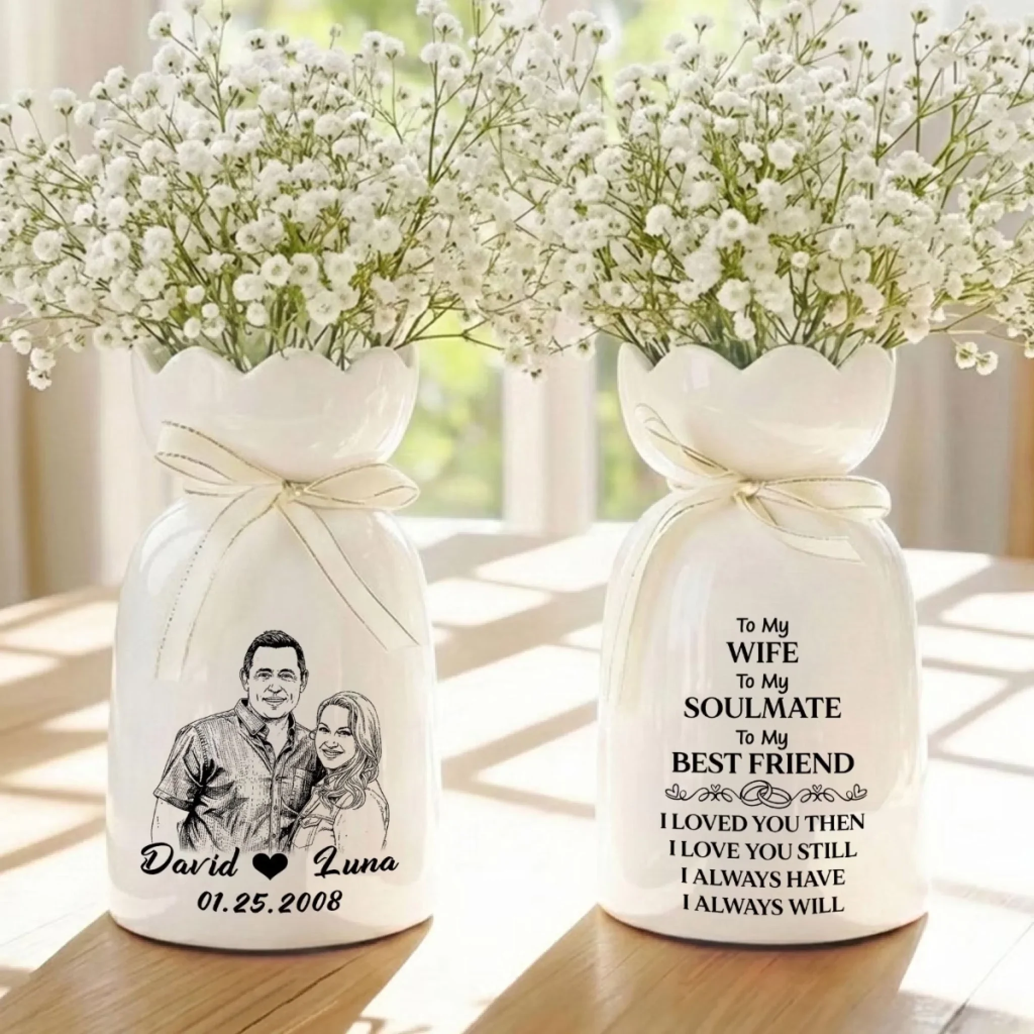 I Loved You Then I Love You Still - Personalized Custom Ribbon Tie Flower Vase - Image 4