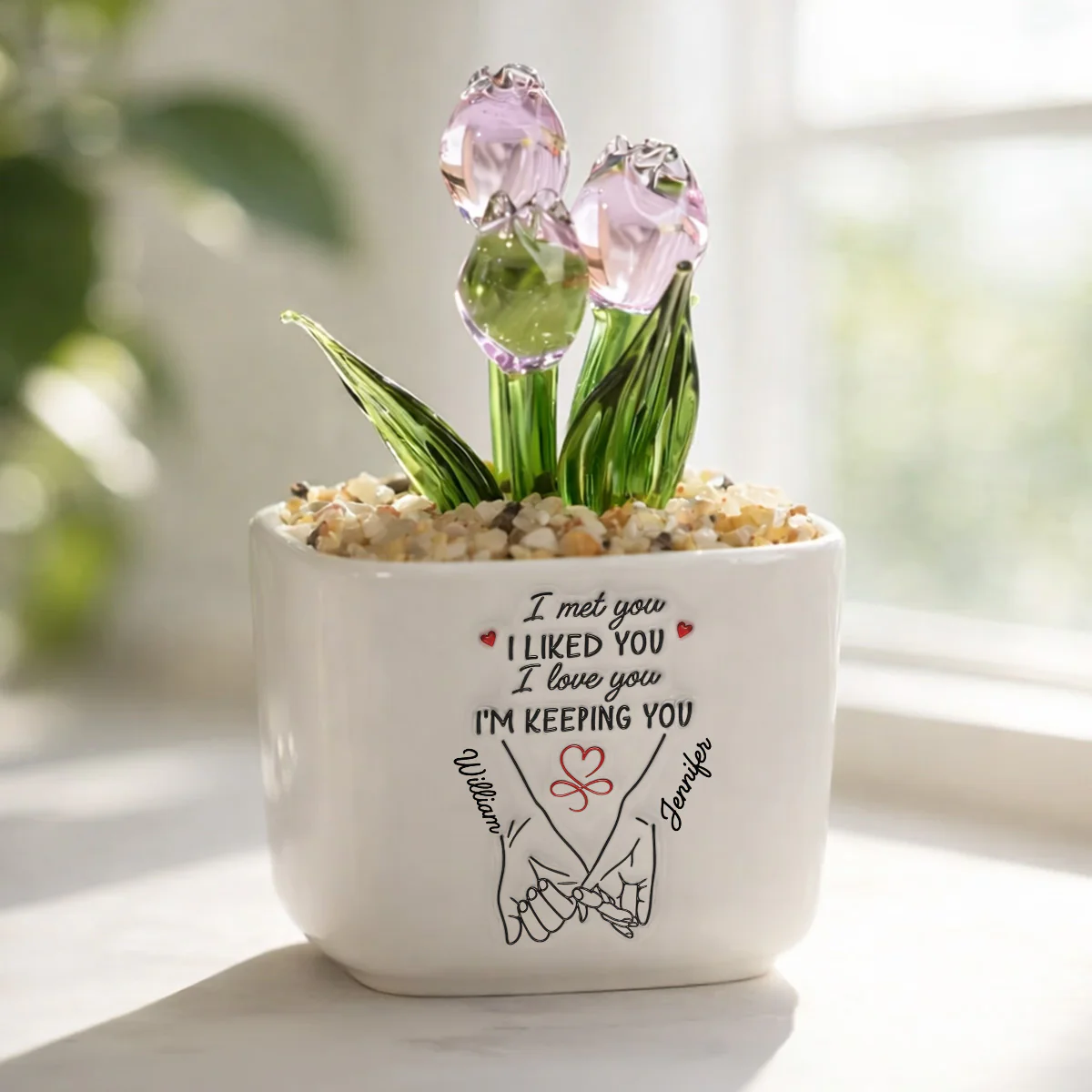 I Met You I Liked You I Love You - Personalized Custom Glass Everlasting Tulips - Image 2