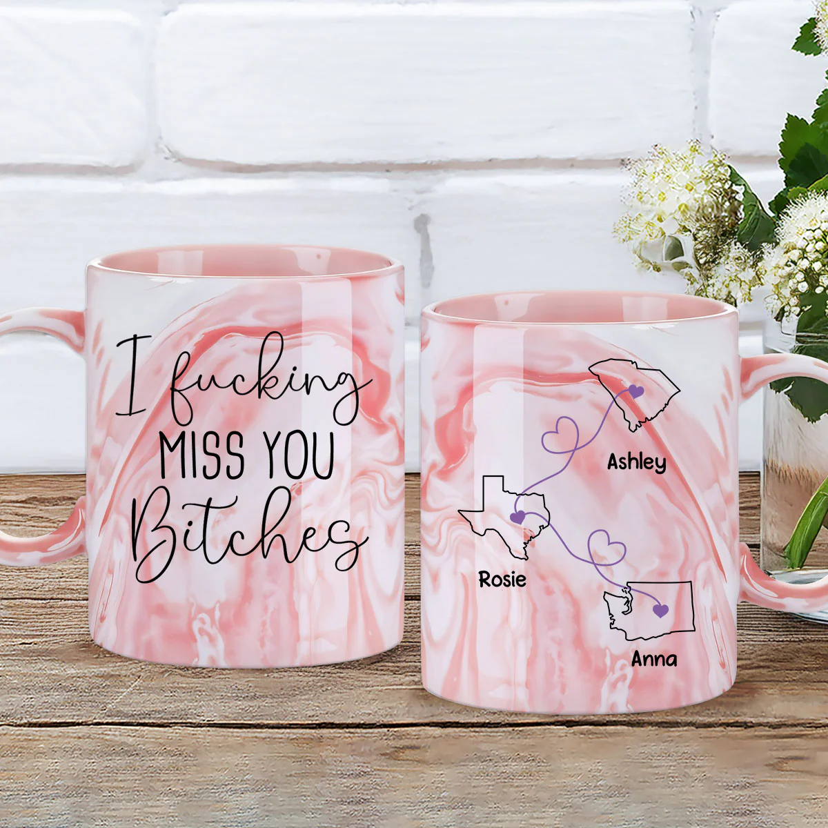 I Miss You Bestie - Personalized Custom Pink Marble Mug - Image 2