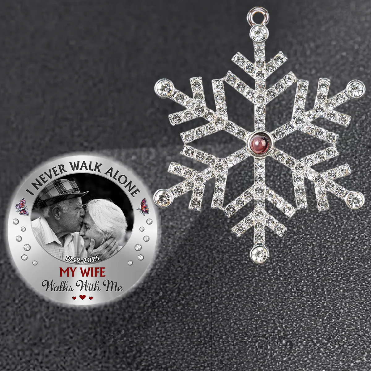 I Never Walk Alone - Personalized Custom Photo Snowflake Projection Ornament - Image 2
