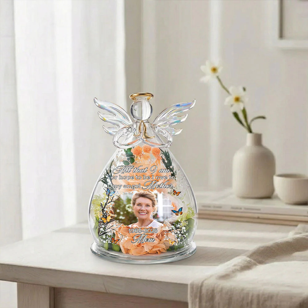 I Owe To My Angel Mother - Personalized Custom Glass Angel Figurines Fresh Flowers - Image 3