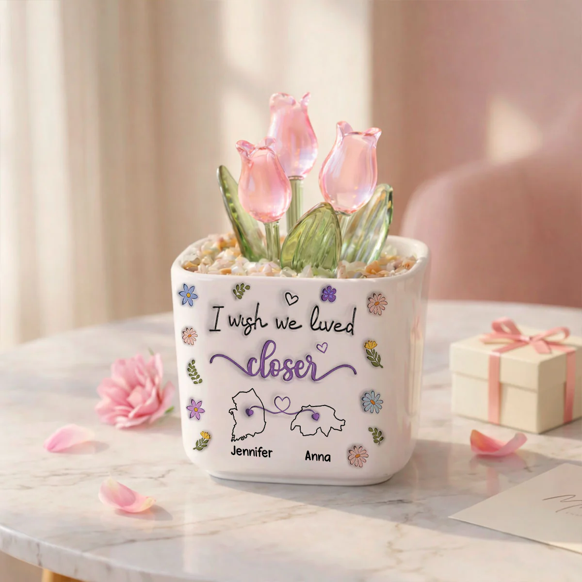 I Wish We Lived Closer Country Version - Personalized Custom Glass Everlasting Tulips - Image 5