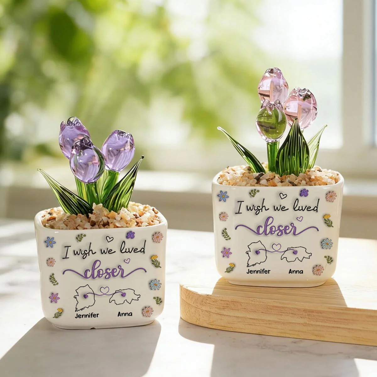 I Wish We Lived Closer Country Version - Personalized Custom Glass Everlasting Tulips - Image 6