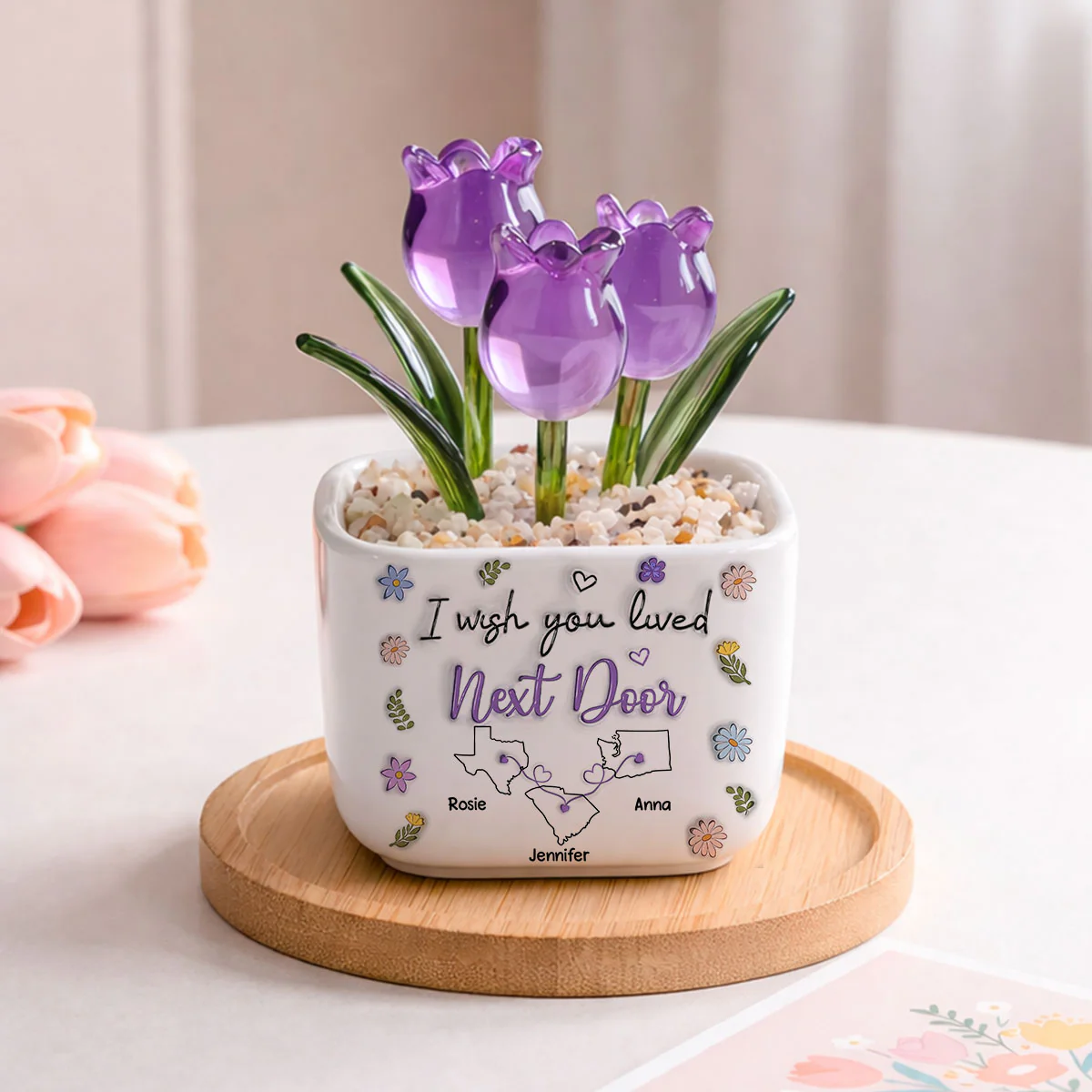 I Wish We Lived Closer More Friends Version - Personalized Custom Glass Everlasting Tulips