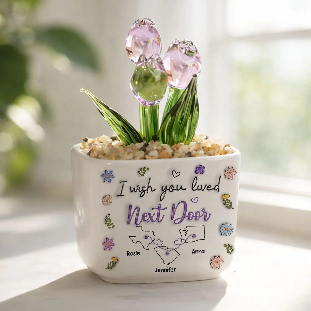 I Wish We Lived Closer More Friends Version - Personalized Custom Glass Everlasting Tulips - Image 2