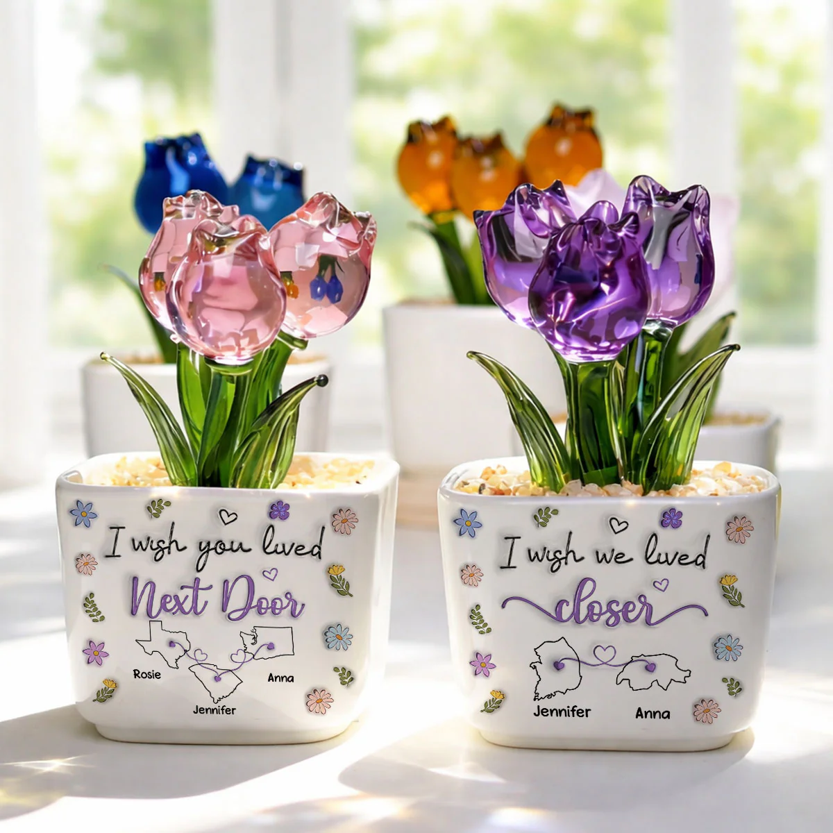 I Wish We Lived Closer More Friends Version - Personalized Custom Glass Everlasting Tulips - Image 3