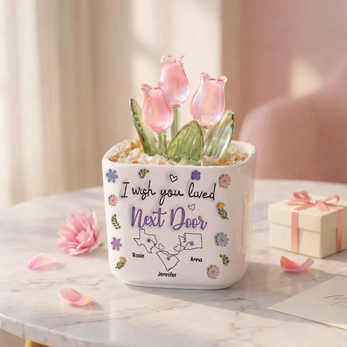 I Wish We Lived Closer More Friends Version - Personalized Custom Glass Everlasting Tulips - Image 6