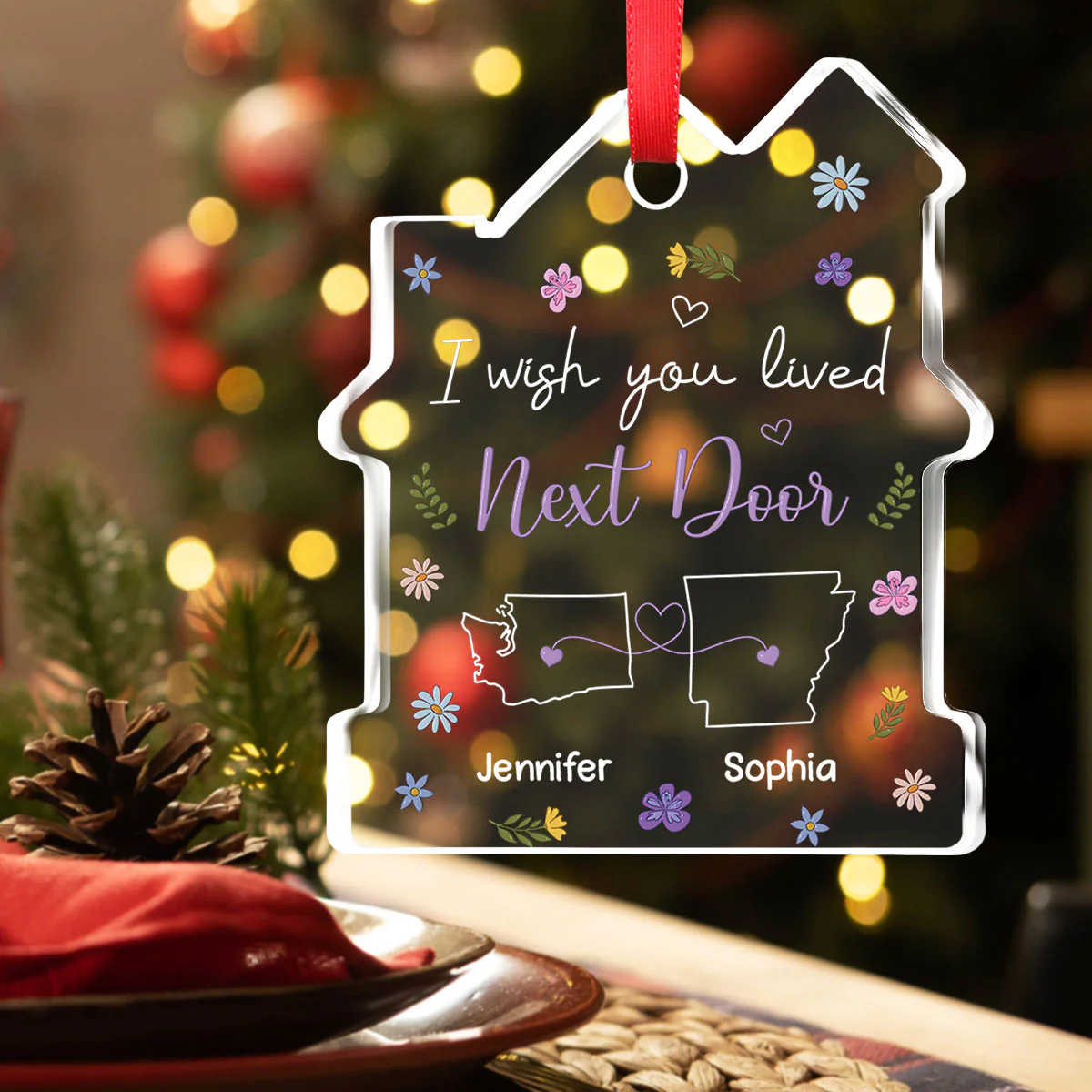 I Wish We Lived Closer - Personalized Custom House Shaped Glass Ornament - Image 2