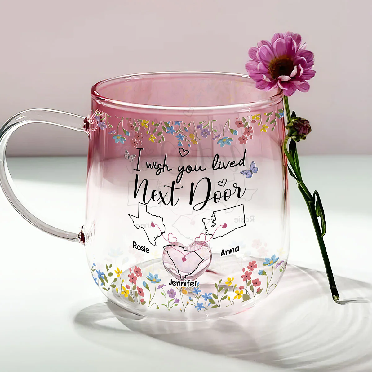 I Wish We Lived Closer - Personalized Custom Pink Gradient Glass Mug - Image 2