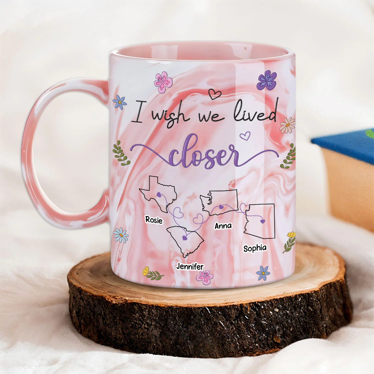 I Wish We Lived Closer - Personalized Custom Pink Marble Mug - Image 3