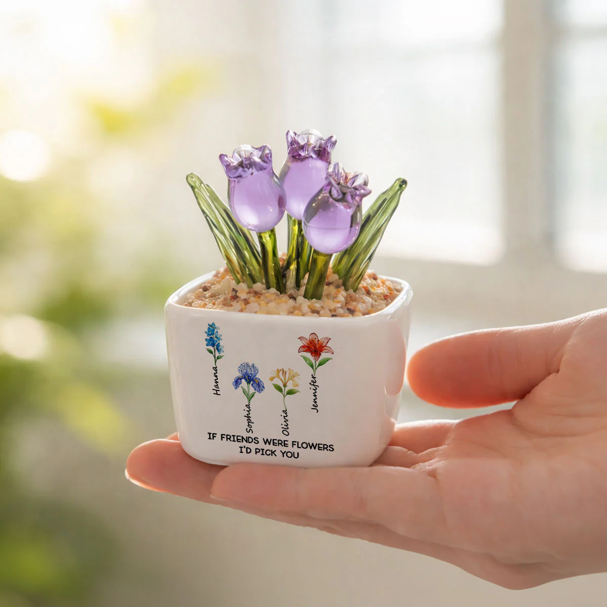 If Friends Were Flowers - Personalized Custom Glass Everlasting Tulips - Image 3
