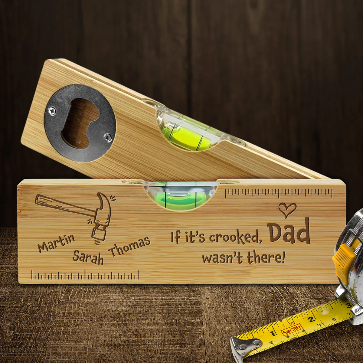 If It Is Crooked - Personalized Custom Engraved Wooden Spirit Level Bottle Opener - Image 2