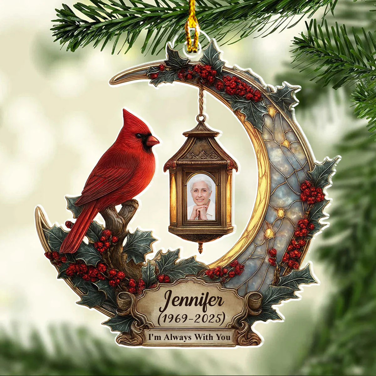 In Loving Memory Cardinal Lantern - Personalized Custom Acrylic Ornament - Image 2