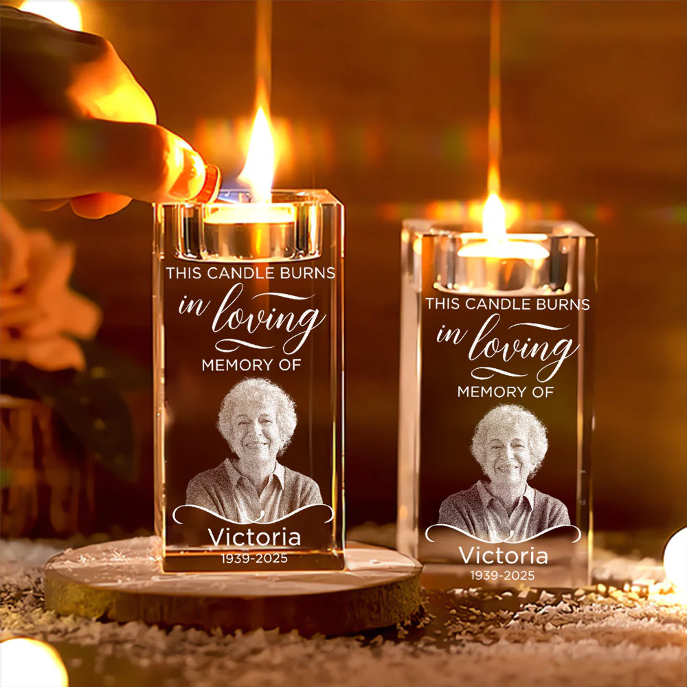 In Loving Memory - Personalized Custom Engraved Crystal Candle Holder - Image 3