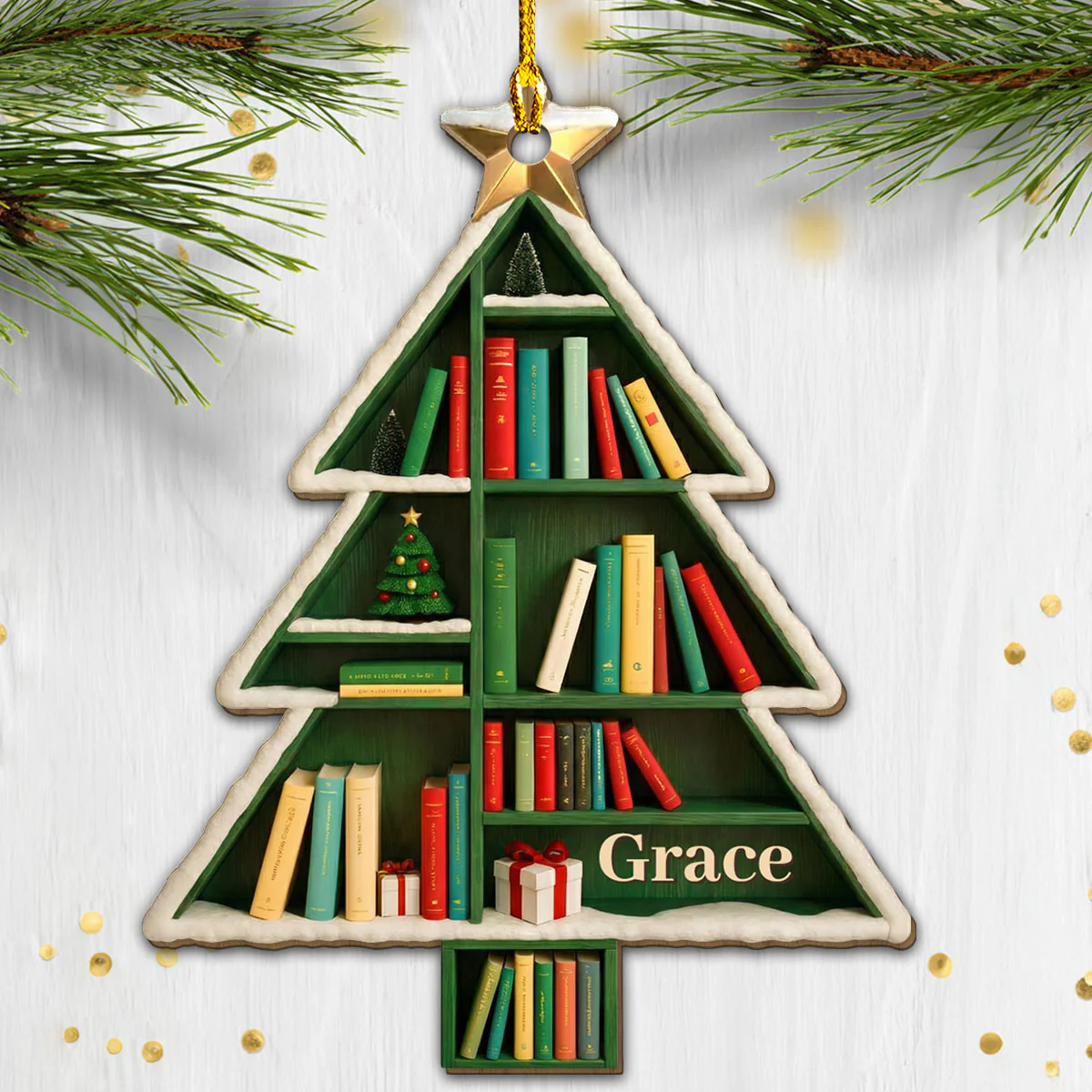 Into The Tree Bookshelf - Personalized Custom 3D Effect Wood Ornament - Image 5