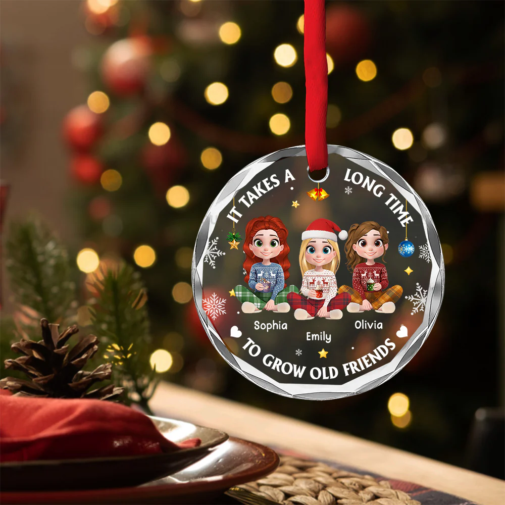It Takes A Long Time To Grow An Old Friend Cartoonize - Personalized Custom Glass Ornament - Image 4
