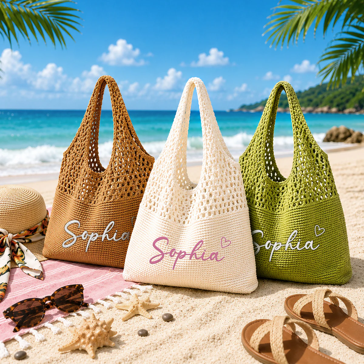 Just A Girl Loving The Beach- Personalized Custom Knitted Beach Bag - Image 3