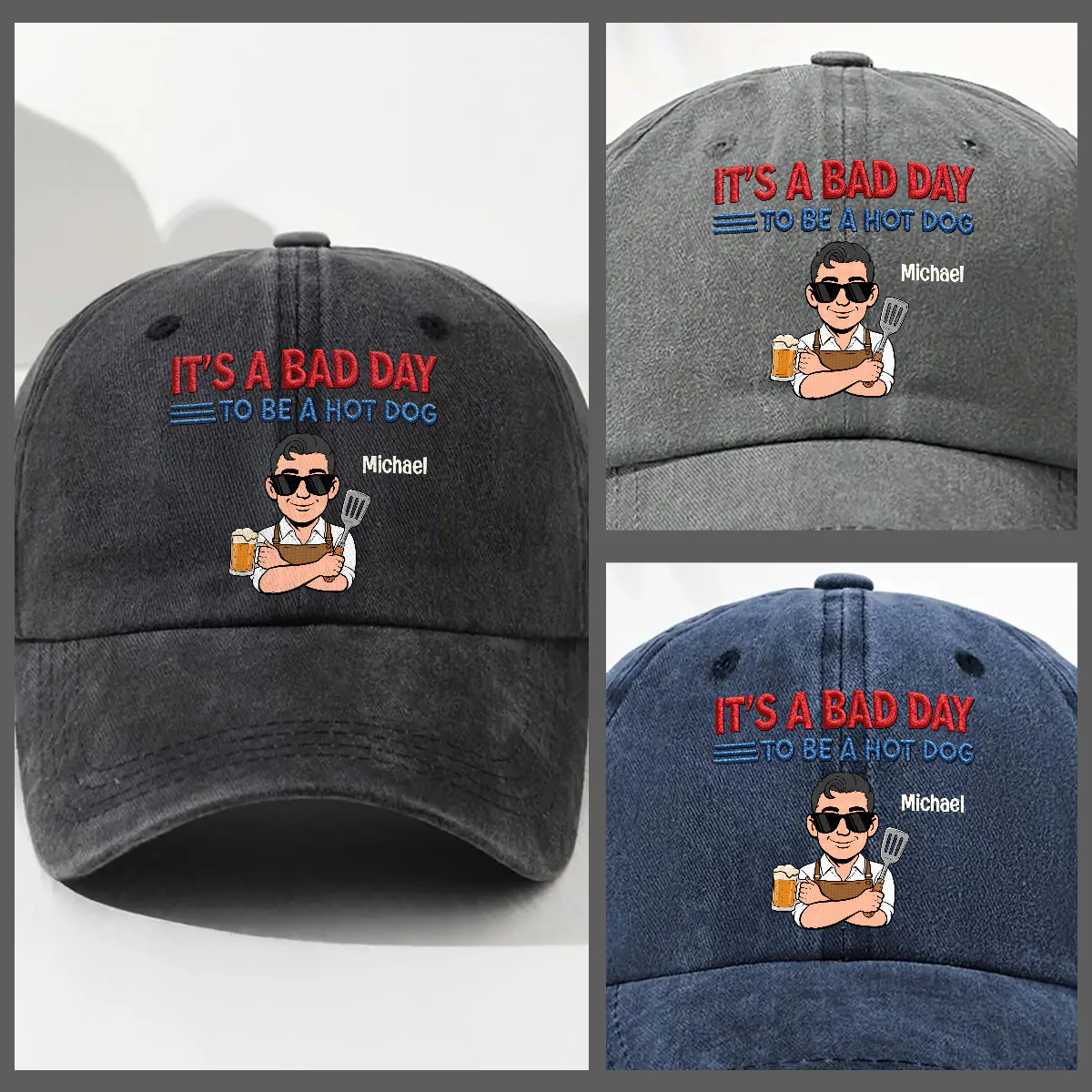 Ketchup Cannot Save You - Personalized Custom Vintage Washed Denim Cap - Image 3