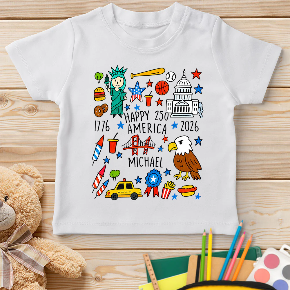 Kids Doodle Patriotic USA - Personalized Custom Youth T-shirt - Image 2