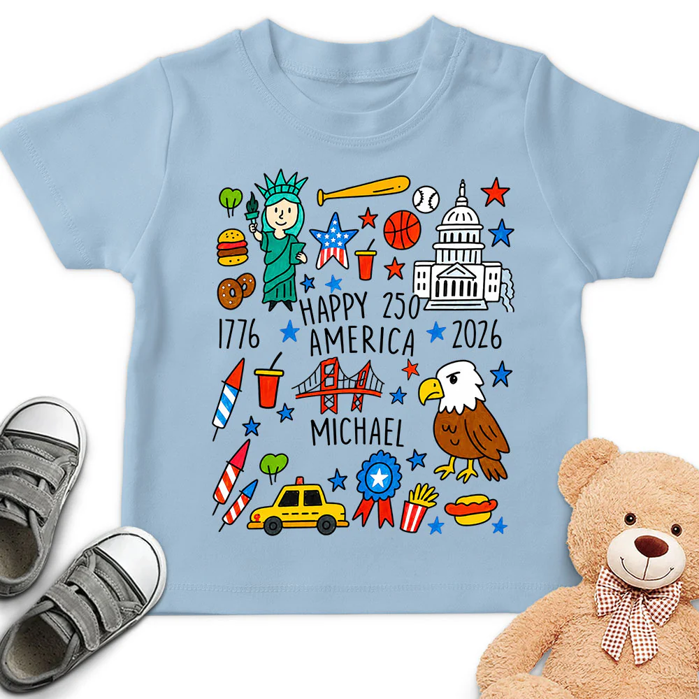 Kids Doodle Patriotic USA - Personalized Custom Youth T-shirt - Image 3
