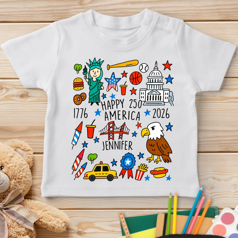 Kids Doodle Patriotic USA - Personalized Custom Youth T-shirt - Image 6
