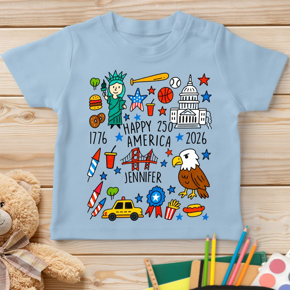 Kids Doodle Patriotic USA - Personalized Custom Youth T-shirt - Image 7