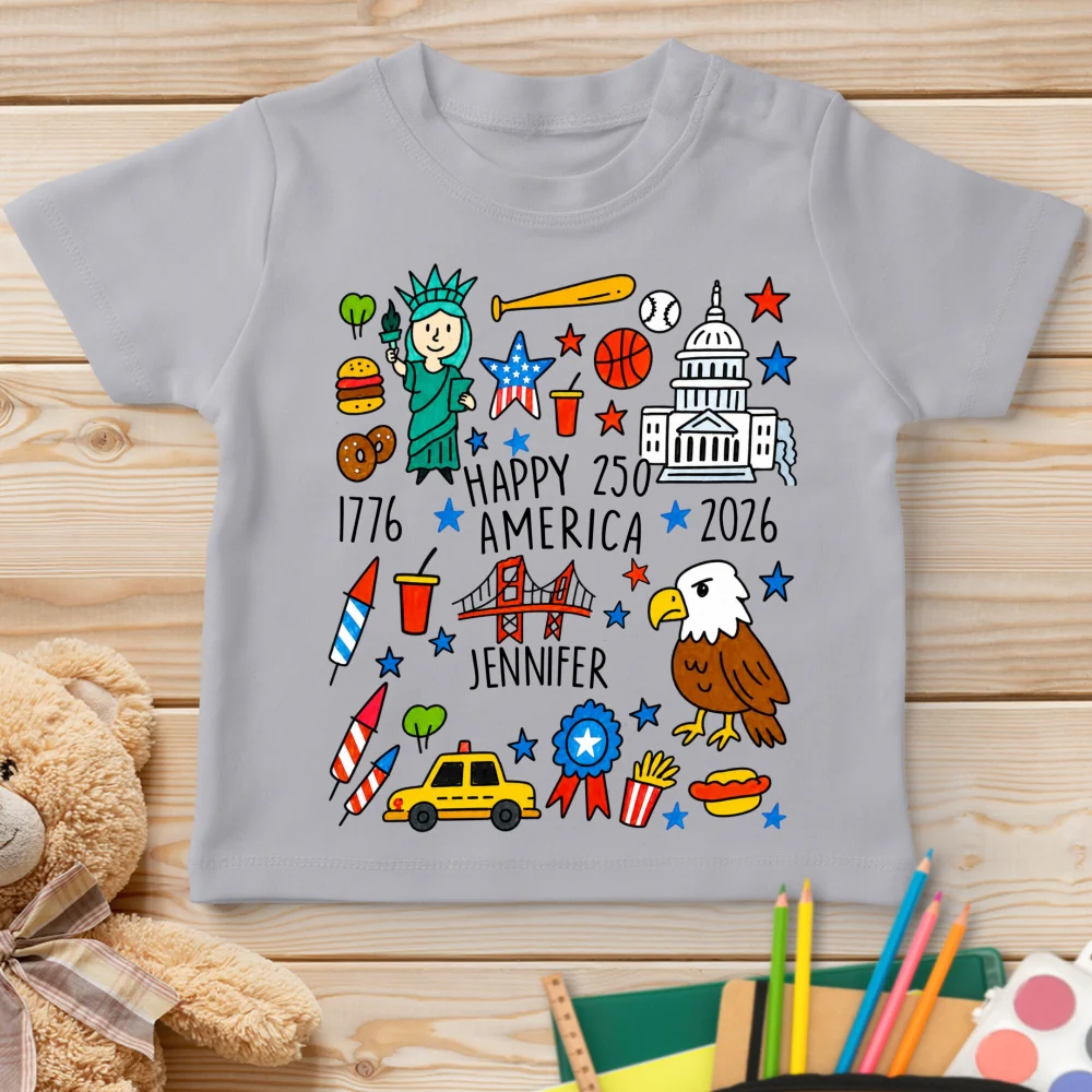 Kids Doodle Patriotic USA - Personalized Custom Youth T-shirt - Image 8