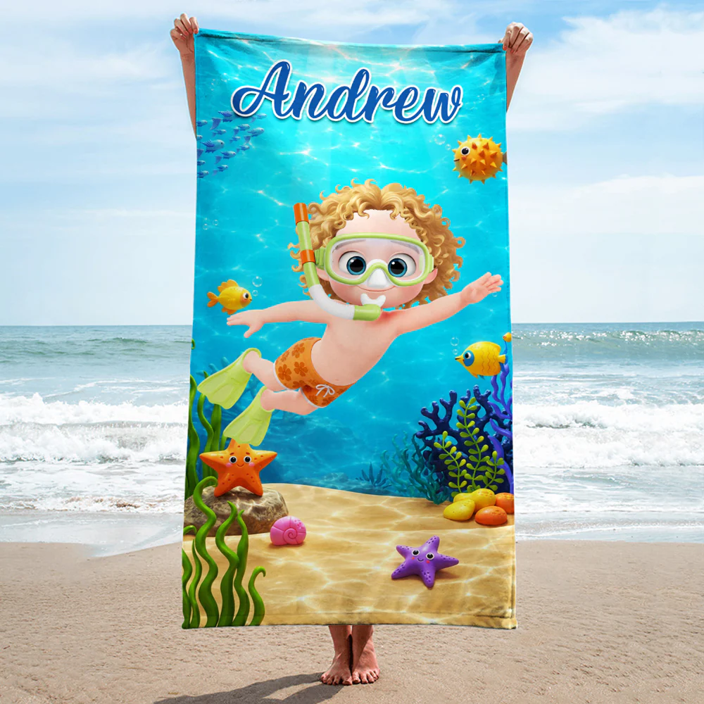 Kids Grandkids Swimming - Personalized Custom Beach Towel