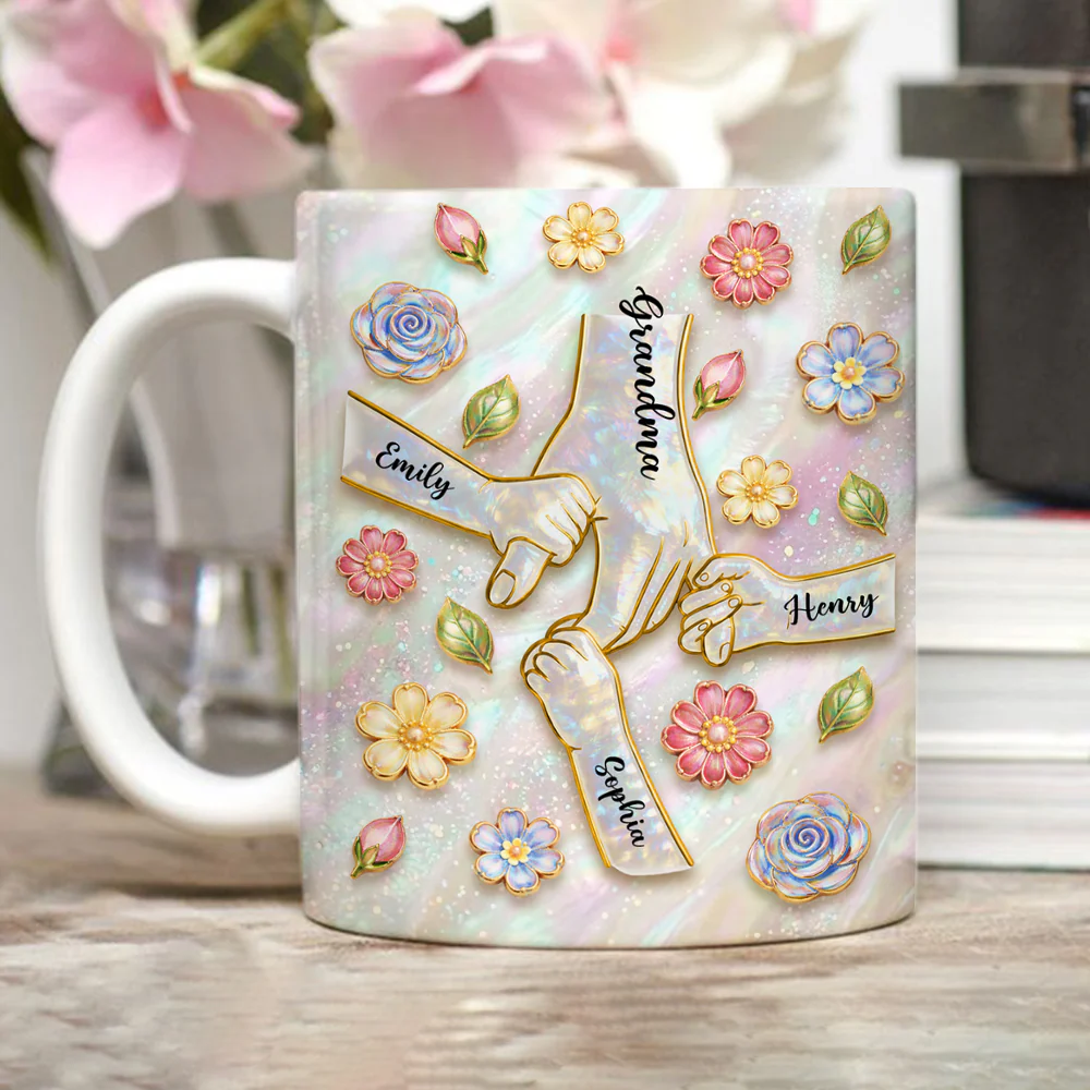 Kids Holding Hands With Mom - Personalized Custom 3D Effect Coffee Mug - Image 4