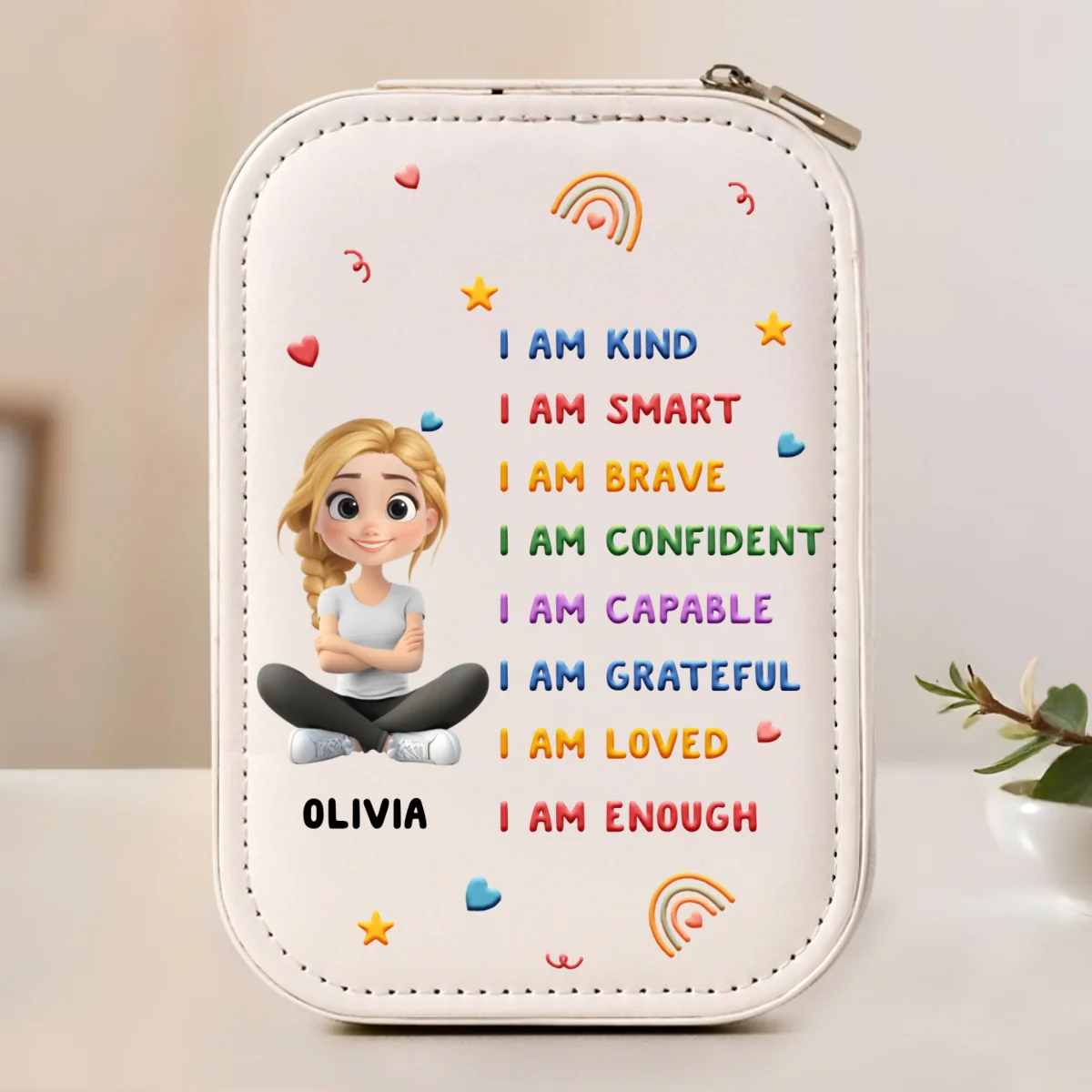 Kind Smart Loved Cartoonize - Personalized Custom Jewelry Box With LED Mirror - Image 9
