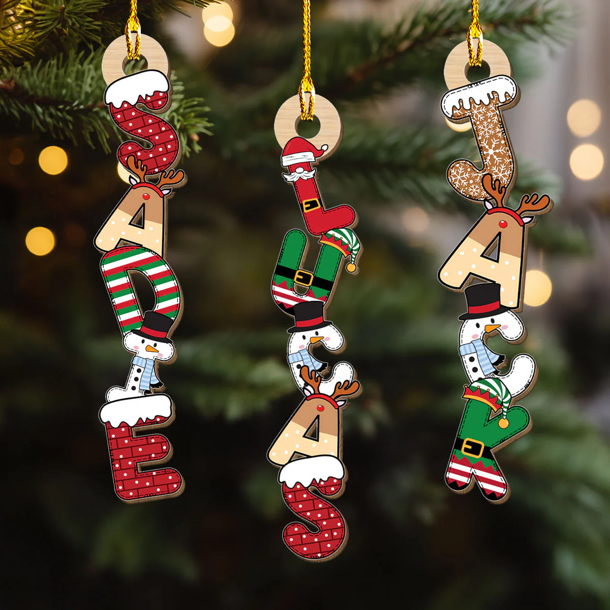 Letter Name Christmas - Personalized Custom Wood Ornament - Image 3