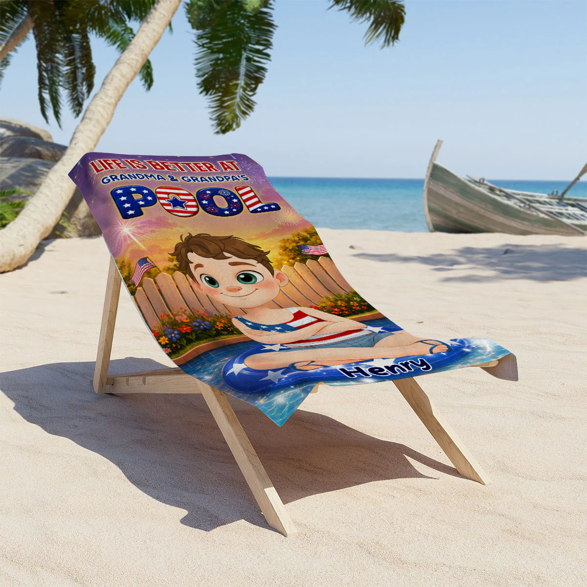 Life Is Better At Grandma & Grandpa Pool - Personalized Custom Beach Towel - Image 4