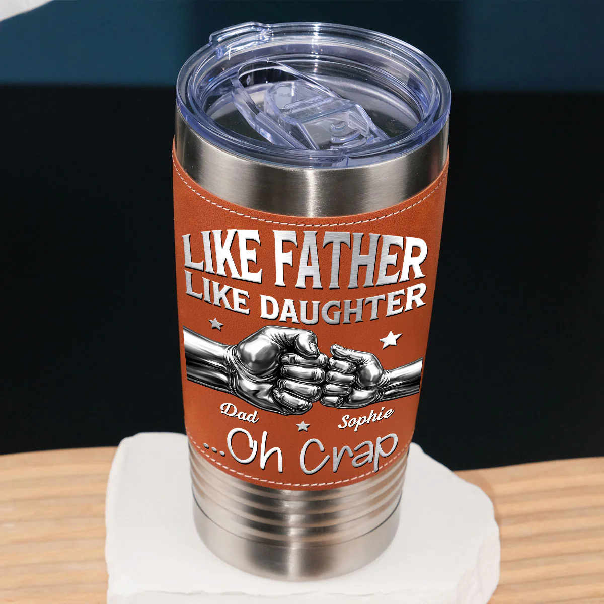 Like Father Like Daughter - Personalized Custom Leather Tumbler - Image 3