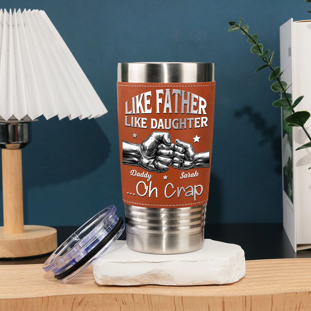 Like Father Like Daughter - Personalized Custom Leather Tumbler - Image 4