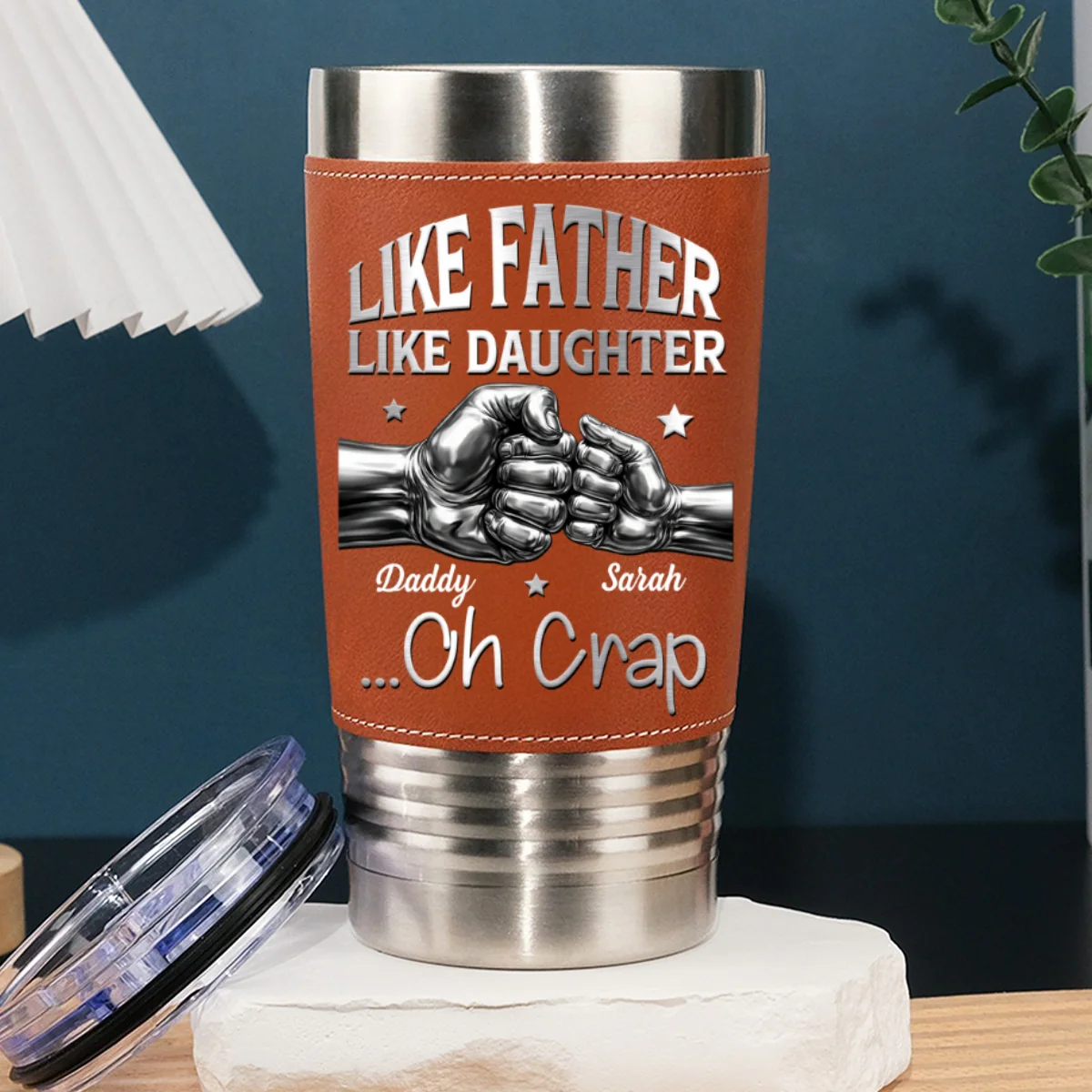 Like Father Like Daughter - Personalized Custom Leather Tumbler - Image 6