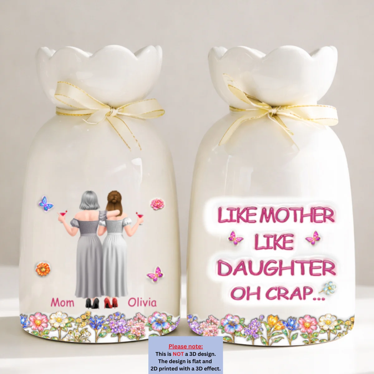 Like Mother Like Daughter - Personalized Custom 3D Effect Ribbon Tie Flower Vase - Image 6
