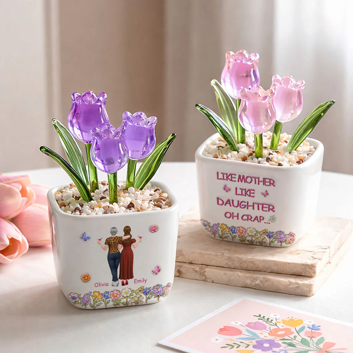 Like Mother Like Daughter - Personalized Custom Glass Everlasting Tulips