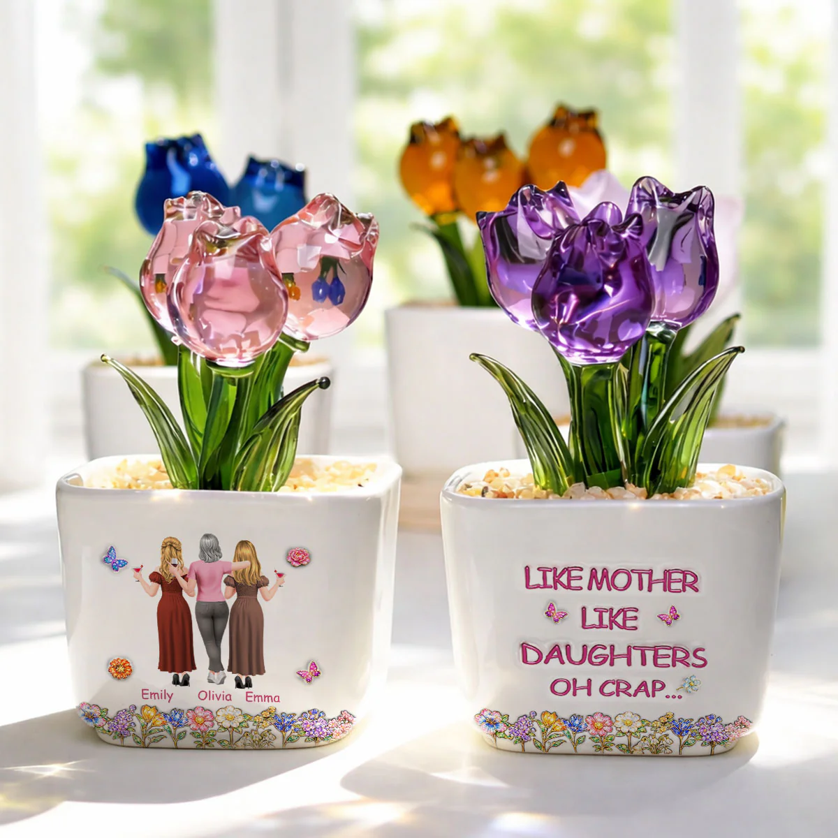 Like Mother Like Daughter - Personalized Custom Glass Everlasting Tulips - Image 3