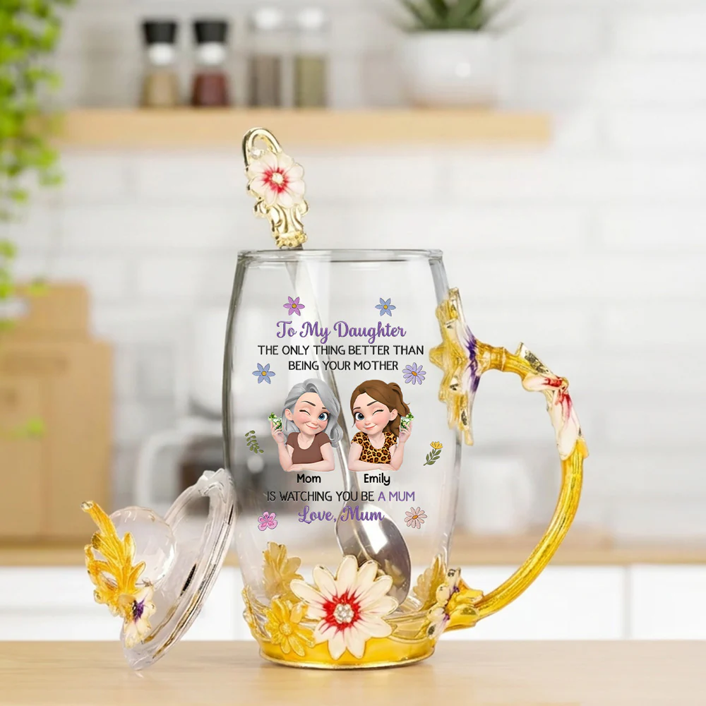 Linked Together Cartoon - Personalized Custom 14OZ Flower Tea Cup - Image 3