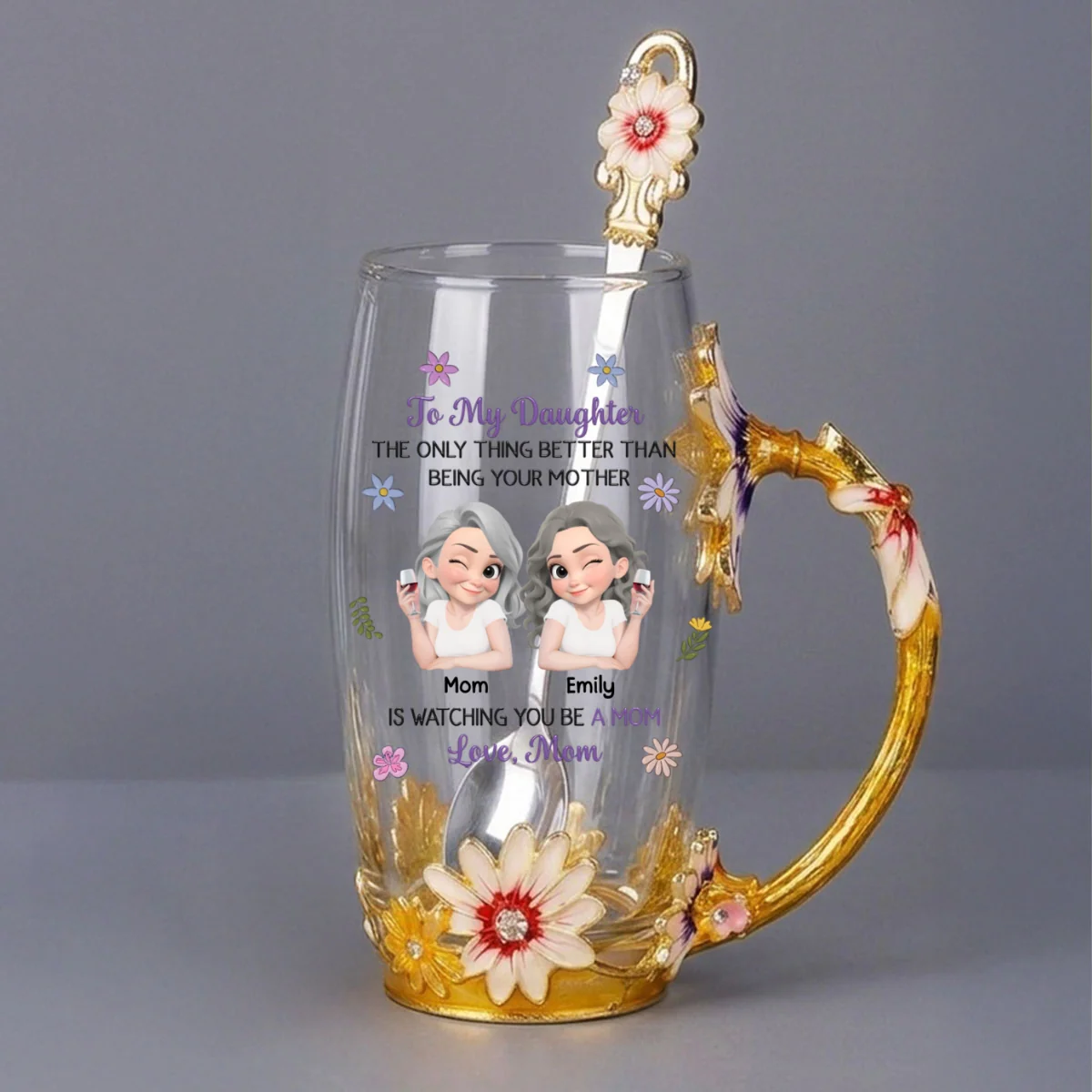 Linked Together Cartoon - Personalized Custom 14OZ Flower Tea Cup - Image 6