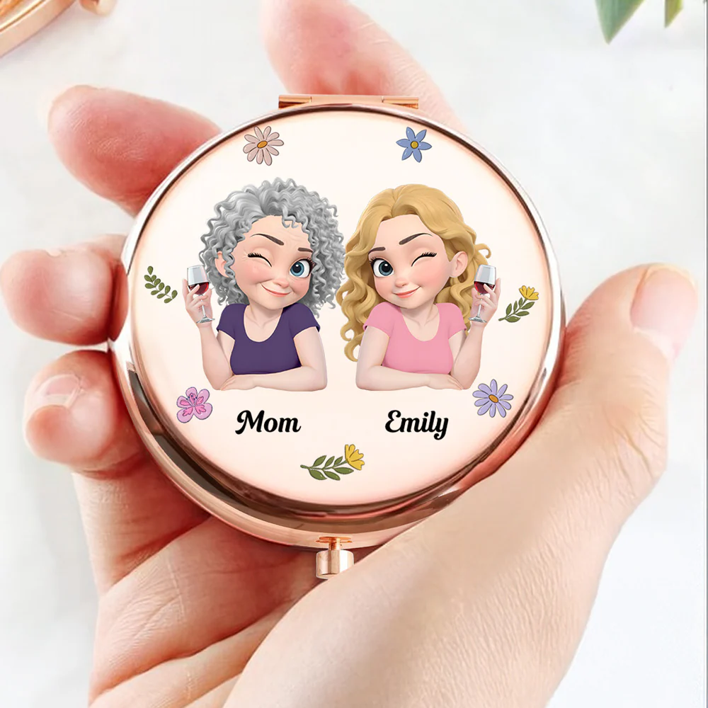 Linked Together Cartoon - Personalized Custom Compact Mirror - Image 3