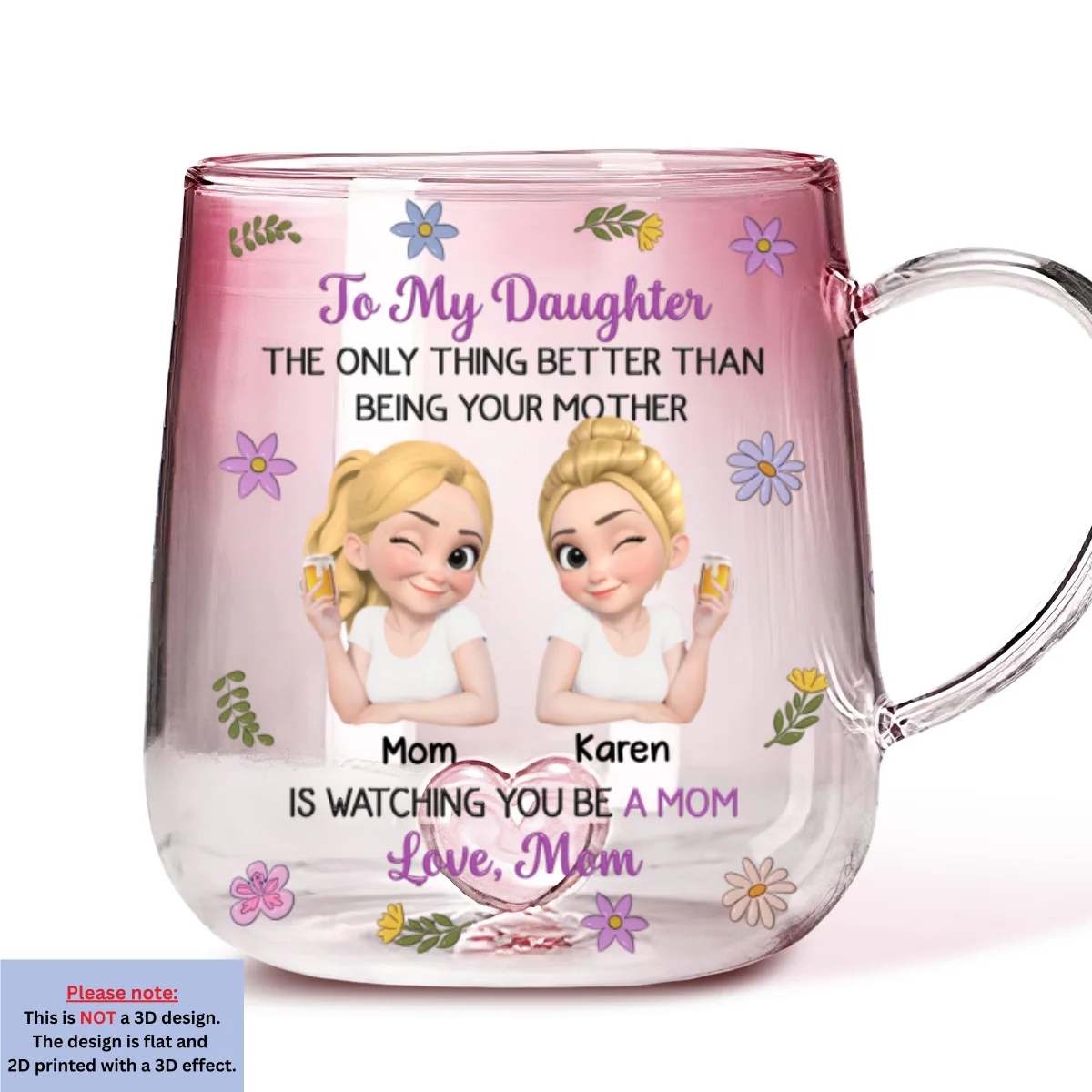 Linked Together Cartoon - Personalized Custom Pink Gradient Glass Mug - Image 6